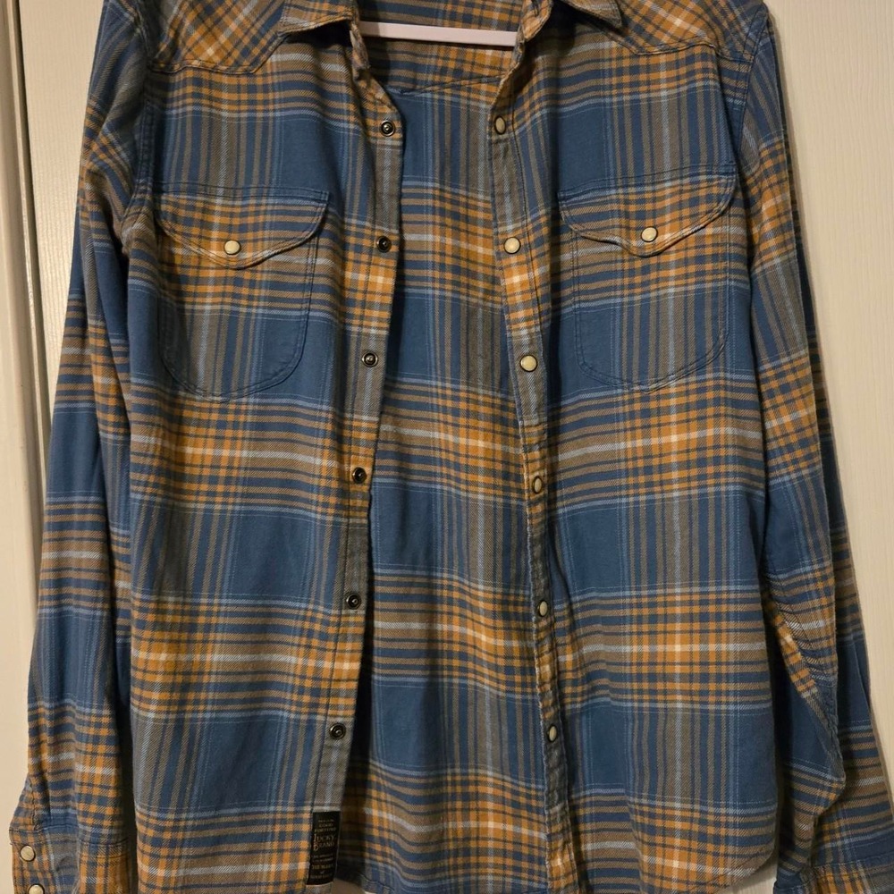 Lucky Brand Plaid Button Up Blue and Yellow Shirt Size Small